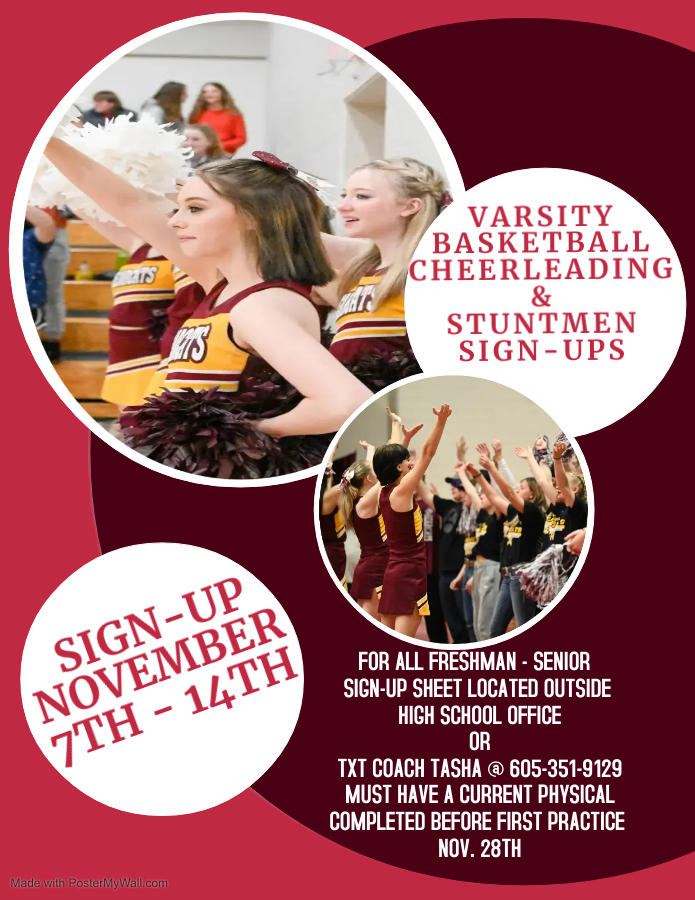 Poster with information on signing up for BB Cheerleading